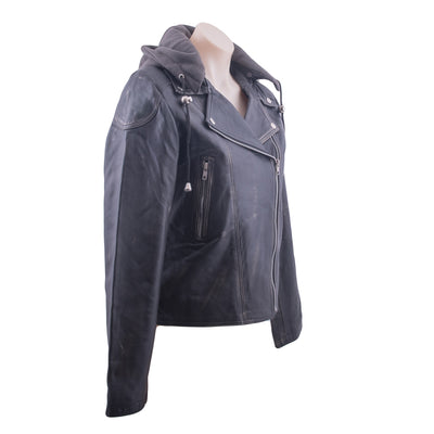 Chrissie - Distressed Hooded Leather Jacket