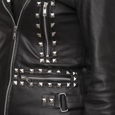 Sara - Ladies Leather Jacket with side hip buckle